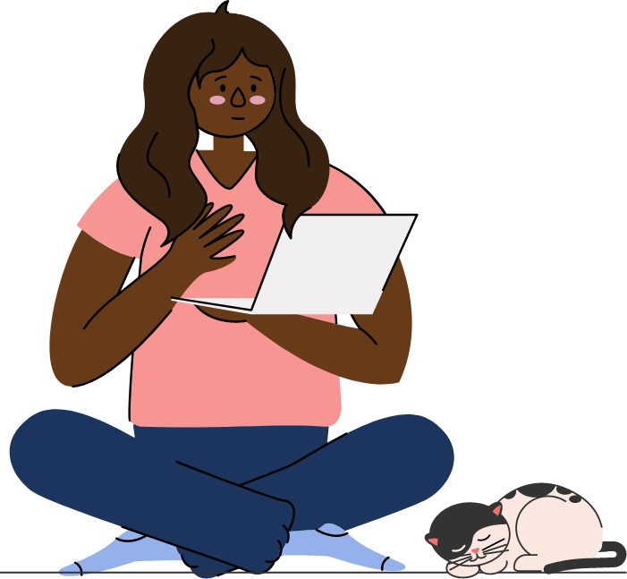 Illustration of sad woman looking at laptop