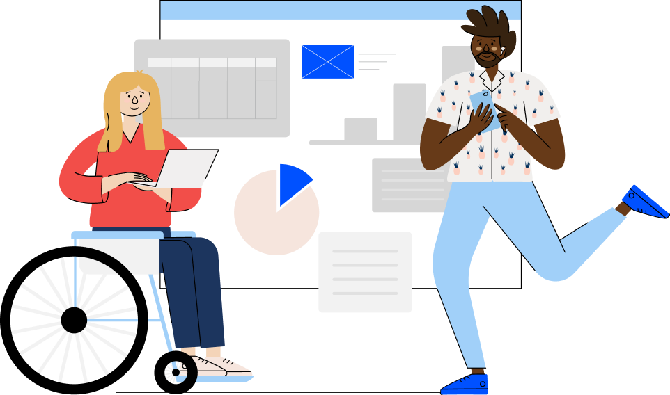 Illustration of people on devices