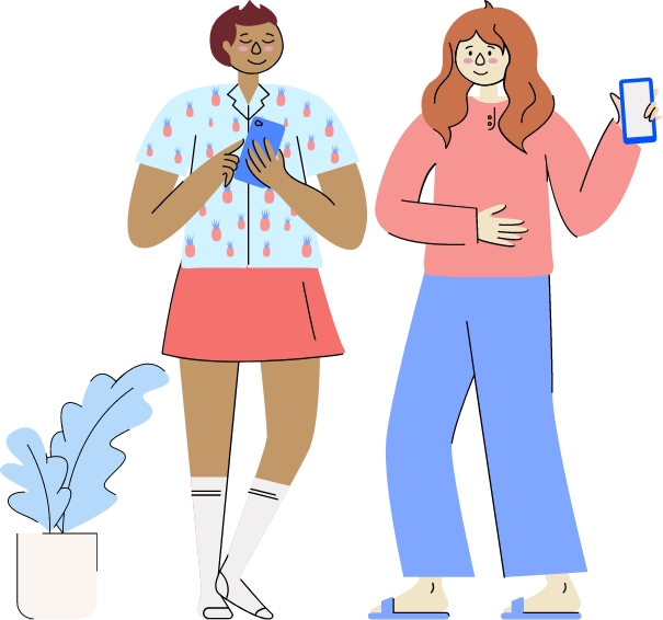 Illustration of people looking at devices