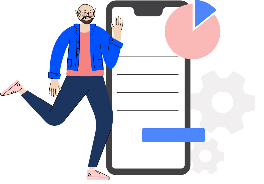 Illustration of man pointing at big phone